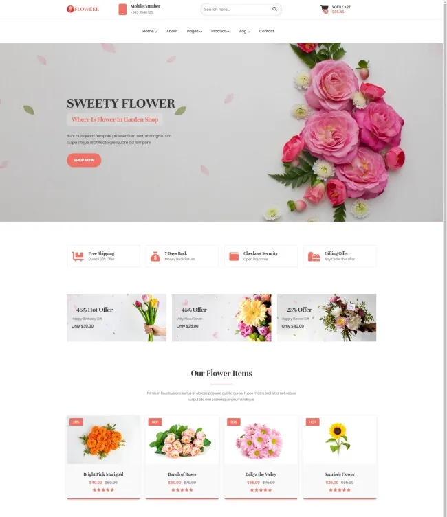 HTML5响应式鲜花商城网站模板-王子主页