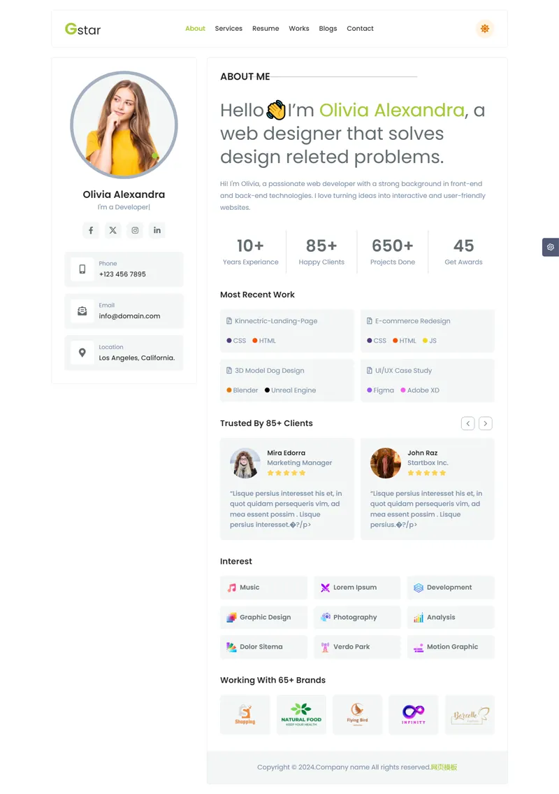 HTML5响应式网页设计师个人主页源码-王子主页